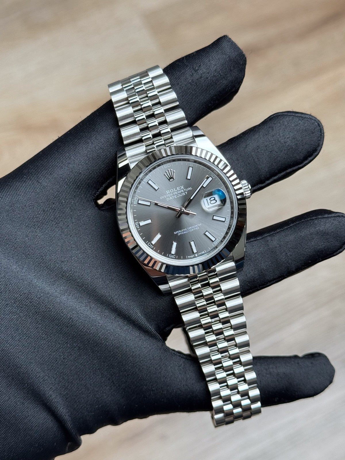 Rolex Datejust 41 Rhodium Slate Grey Index Fluted Jubilee 2026 Unworn 126334