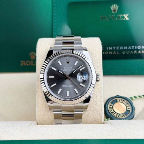 Rolex Datejust 41 Rhodium Slate Grey Index Fluted Oyster 2026 Unworn 126334