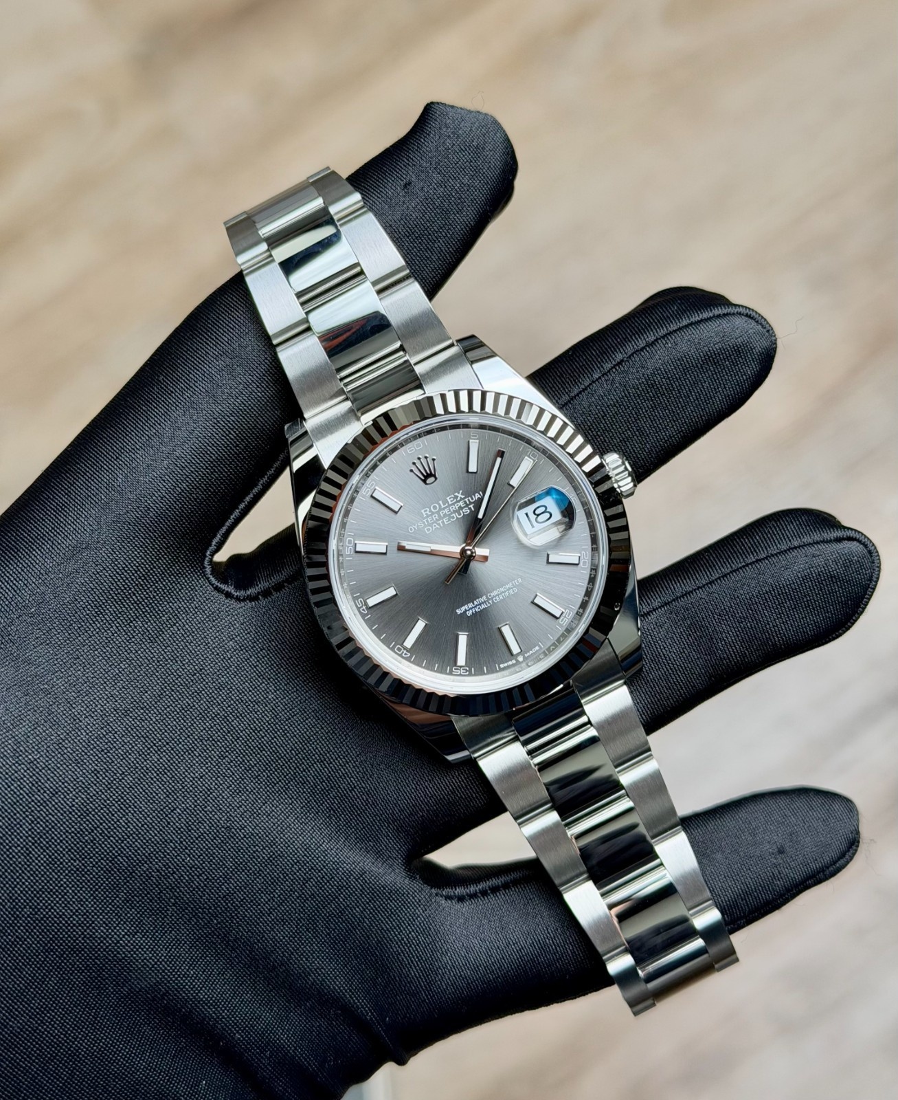 Rolex Datejust 41 Rhodium Slate Grey Index Fluted Oyster 2026 Unworn 126334