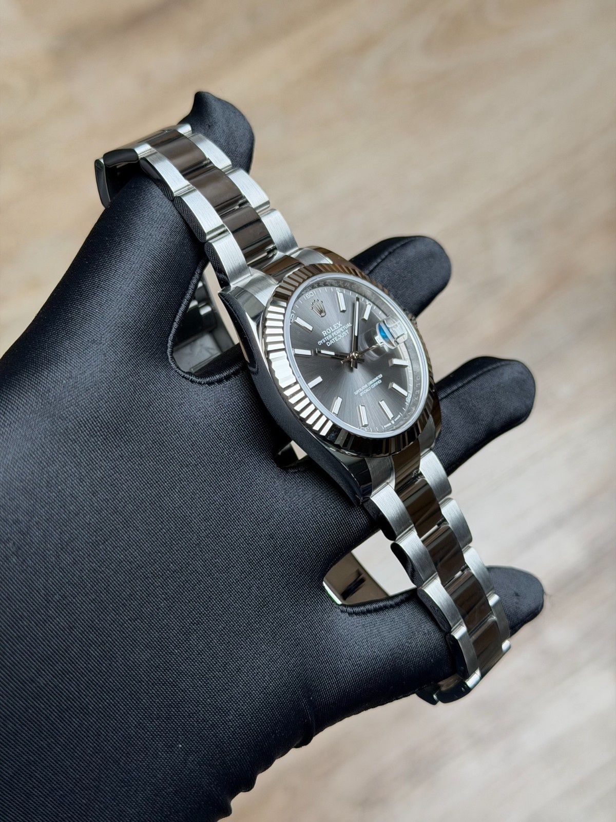 Rolex Datejust 41 Rhodium Slate Grey Index Fluted Oyster 2026 Unworn 126334