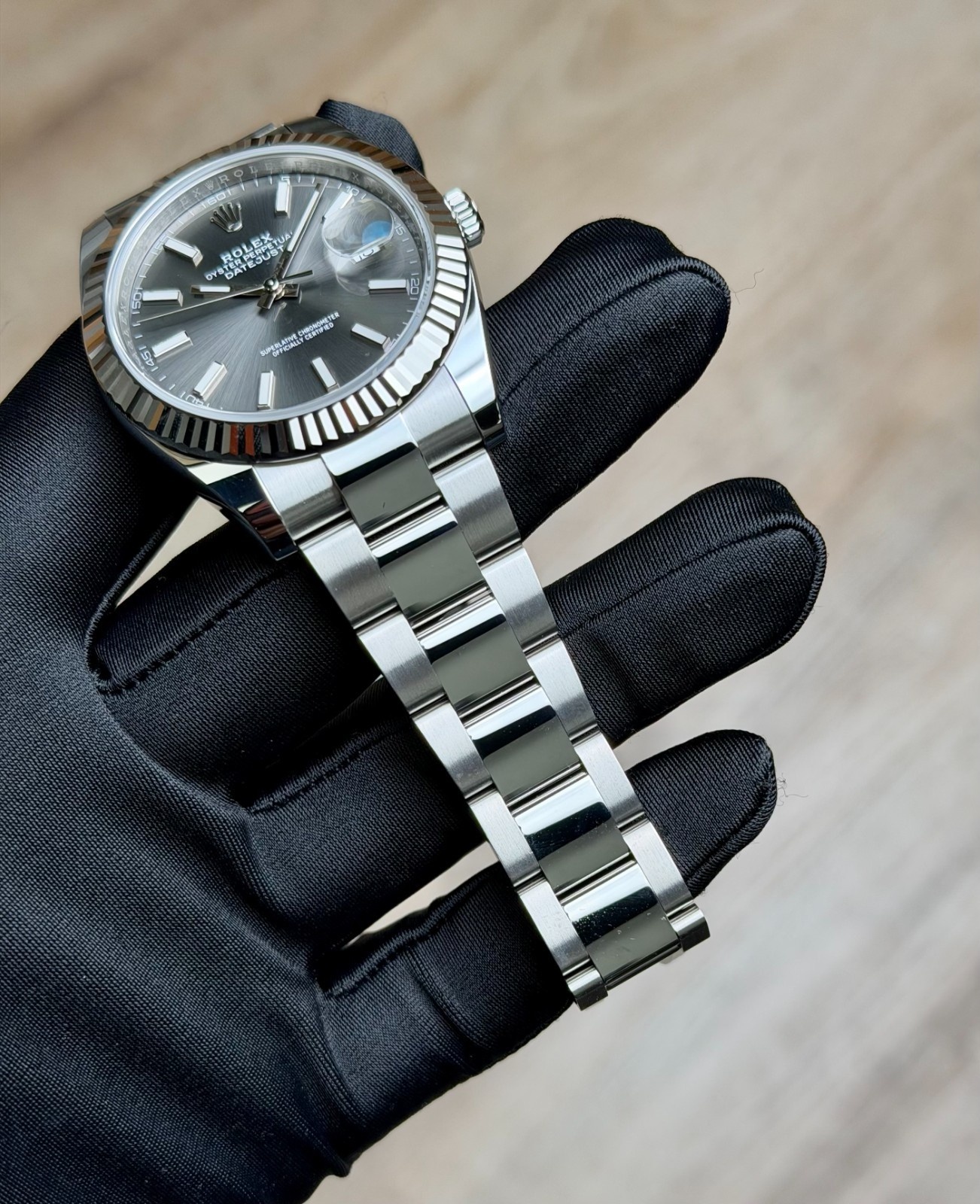 Rolex Datejust 41 Rhodium Slate Grey Index Fluted Oyster 2026 Unworn 126334