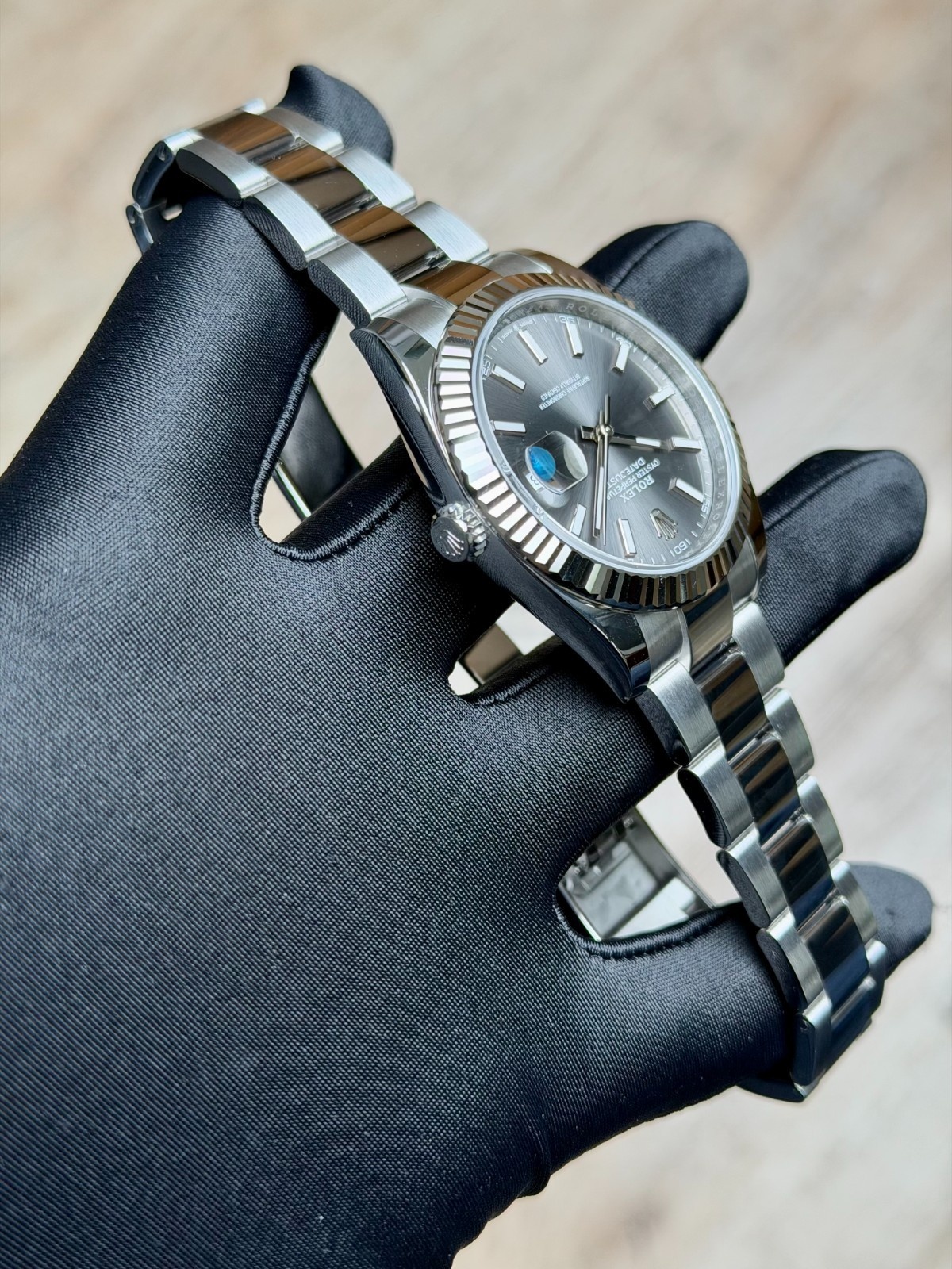 Rolex Datejust 41 Rhodium Slate Grey Index Fluted Oyster 2026 Unworn 126334