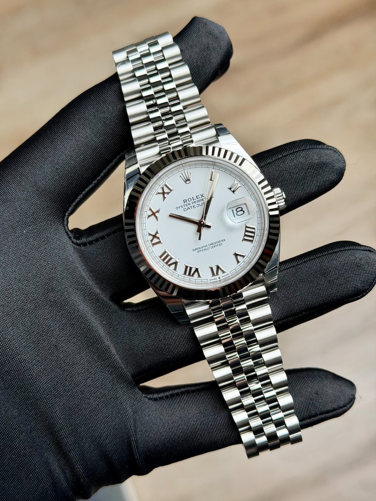 Rolex Datejust 41 White Roman Fluted Jubilee 2026 Unworn 126334