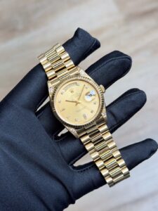Rolex Day-Date 36 Champagne Diamond Fluted President Preowned Watch&Box 18238