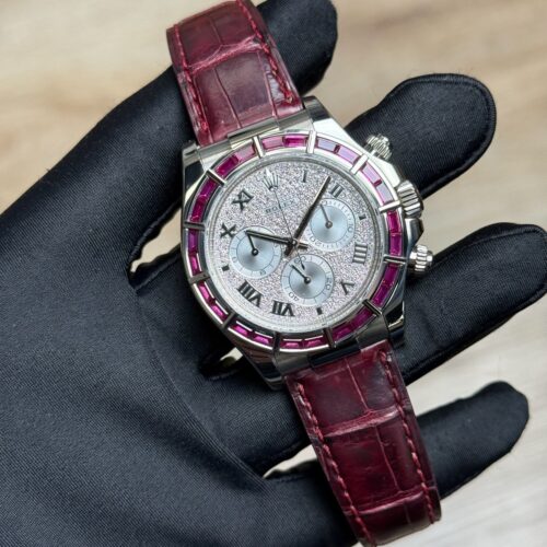 Rolex Daytona White Gold Pave Diamond Roman Ruby Leather 116589SALV