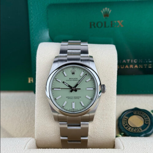 Rolex Oyster Perpectual 34 Pistachio Index Smooth Oyster 2026 Unworn 124200