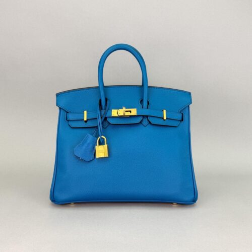 Hermes Birkin 25 Epsom Blue Izmir Gold Hardware Preowned Square R
