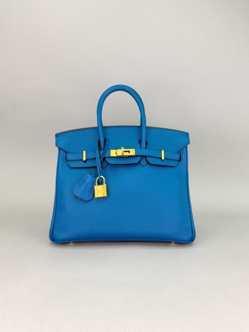 Hermes Birkin 25 Epsom Blue Izmir Gold Hardware Preowned Square R