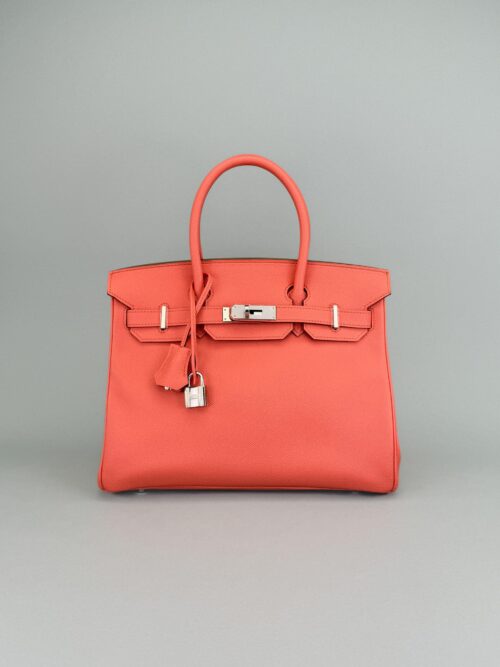 Hermes Birkin 30 Retourne Epsom Flamingo Palladium Hardware Preowned Square Q