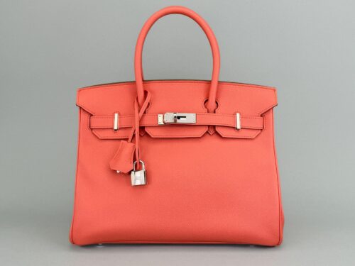 Hermes Birkin 30 Retourne Epsom Flamingo Palladium Hardware Preowned Square Q