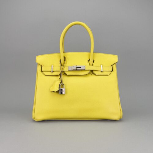 Hermes Birkin 30 Epsom Lime Palladium Hardware Preowned Square Q Stamp