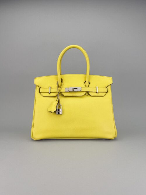 Hermes Birkin 30 Epsom Lime Palladium Hardware Preowned Square Q Stamp