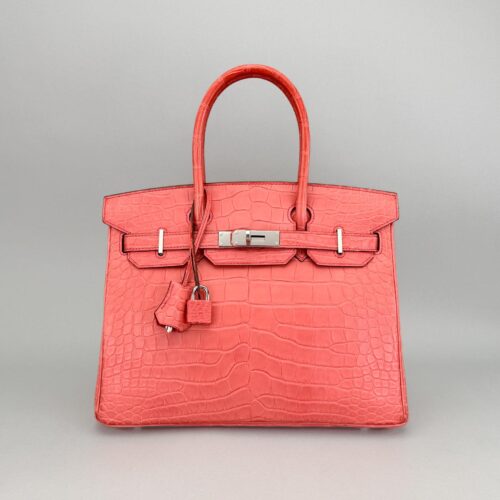 Hermes Birkin 30 Matte Alligator Bougainvillier Palladium Hardware Preowned C