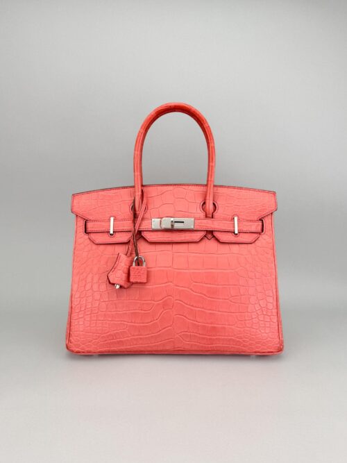 Hermes Birkin 30 Matte Alligator Bougainvillier Palladium Hardware Preowned C