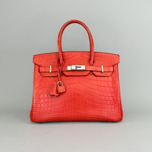 Hermes Birkin 30 Matte Crocodile Sanguine Palladium Hardware Preowned Square O