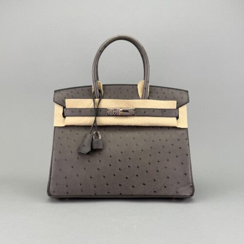Hermes Birkin 30 Ostrich Graphite Rose Gold Hardware Preowned Y Stamp 2020