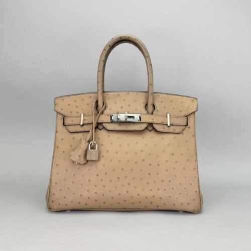 Hermes Birkin 30 Ostrich Gris Mousse Palladium Hardware Preowned Square O