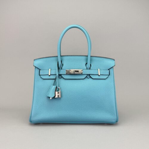 Hermes Birkin 30 Retourne Togo Blue Atoll Palladium Hardware Preowned T Stamp