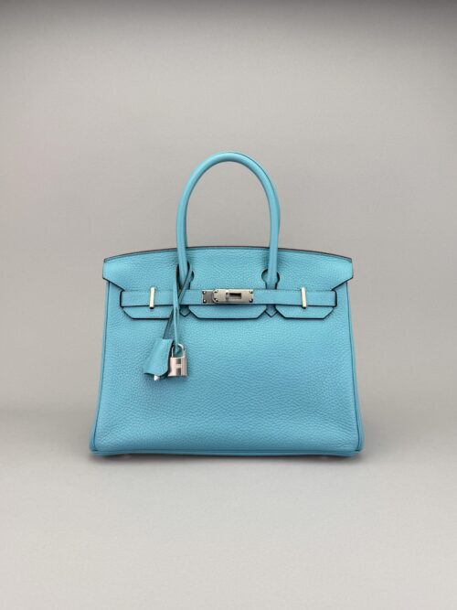 Hermes Birkin 30 Retourne Togo Blue Atoll Palladium Hardware Preowned T Stamp