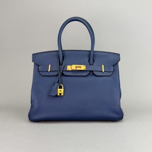 Hermes Birkin 30 Retourne Clemence Blue Navy Gold Hardware Preowned Square N