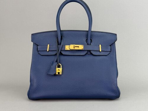 Hermes Birkin 30 Retourne Clemence Blue Navy Gold Hardware Preowned Square N