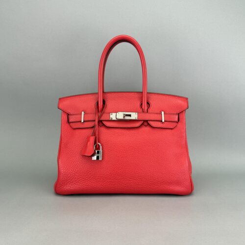 Hermes Birkin 30 Togo Rouge Pivoine Palladium Hardware Preowned Square N Stamp