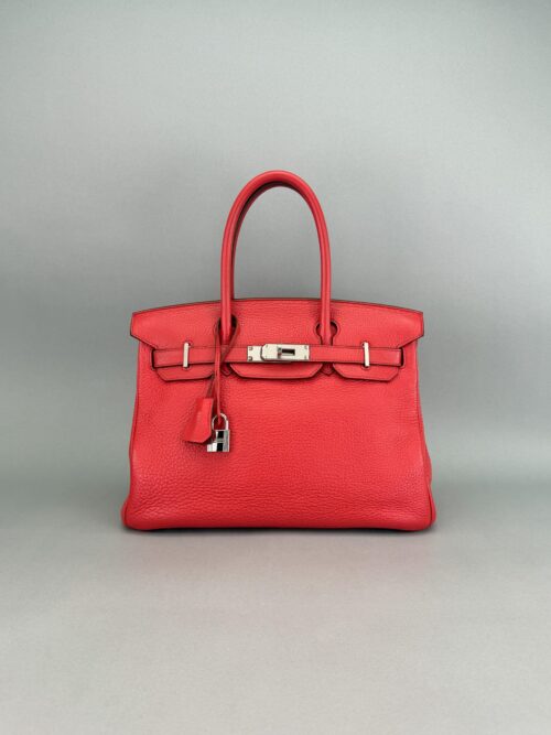Hermes Birkin 30 Togo Rouge Pivoine Palladium Hardware Preowned Square N Stamp