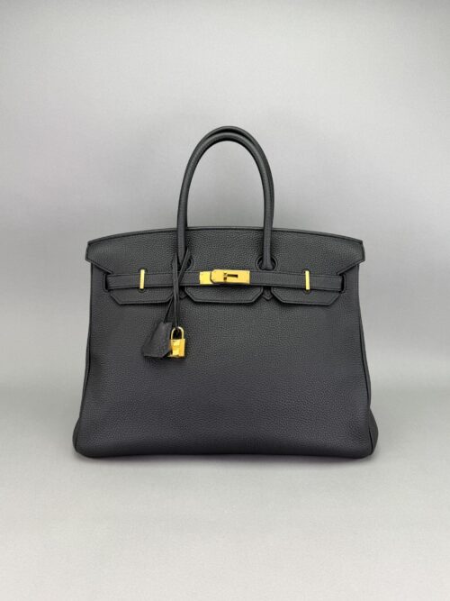 Hermes Birkin 35 Retourne Togo Black/Noir Gold Hardware Preowned Square H