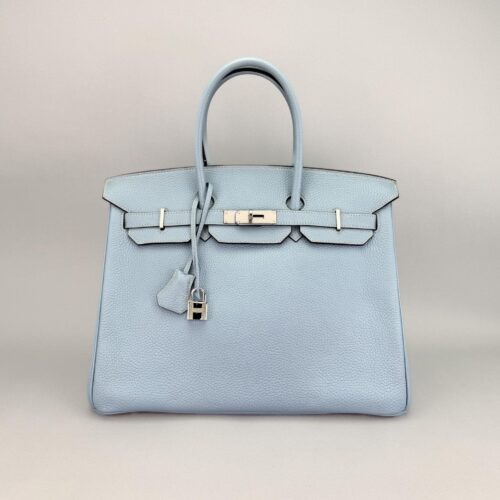 Hermes Birkin 35 Retourne Togo Blue Lin Palladium Hardware Preowned Square P
