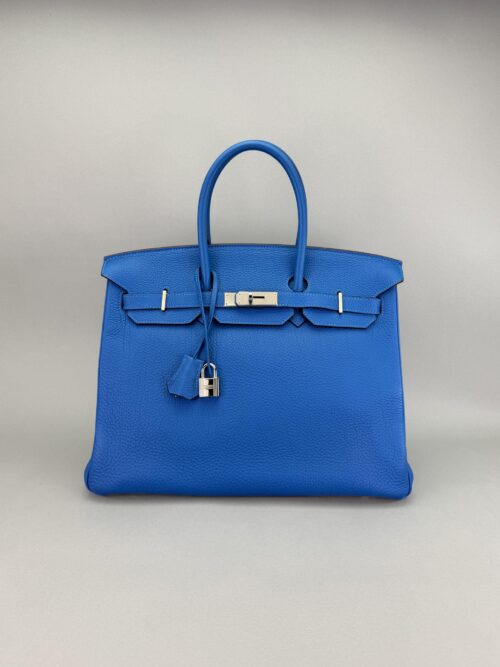 Hermes Birkin 35 Retourne Togo Blue Mykonos Palladium Hardware Preowned Square N