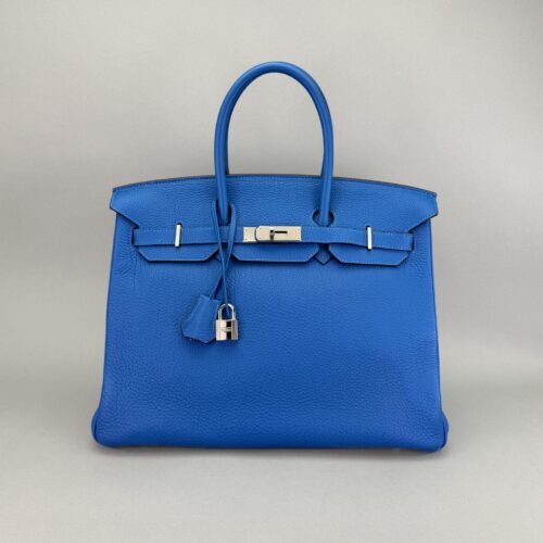 Hermes Birkin 35 Retourne Togo Blue Mykonos Palladium Hardware Preowned Square N