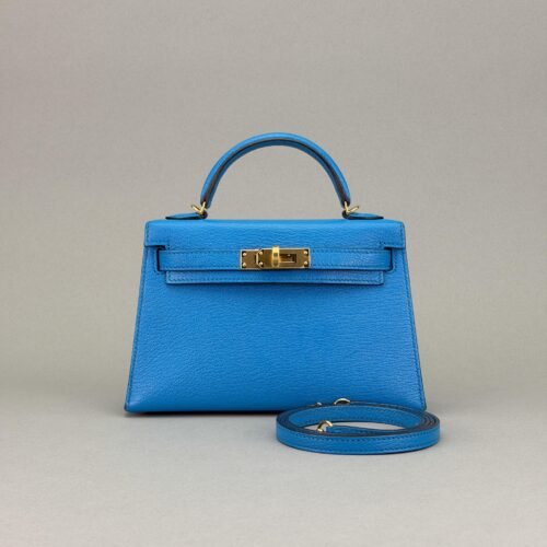 Hermes Mini Kelly II 20 Chevre Blue Frida Gold Hardware Preowned Y Stamp