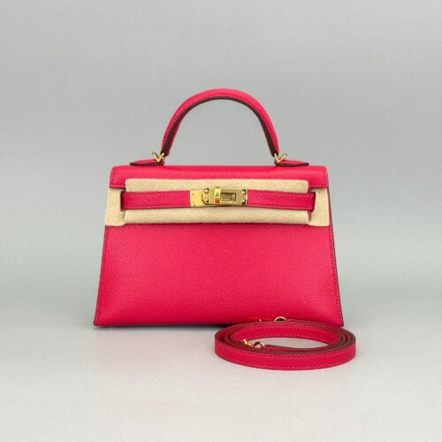 Hermes Mini Kelly II 20 Chevre Rose Extreme Gold Hardware Preowned Y Stamp