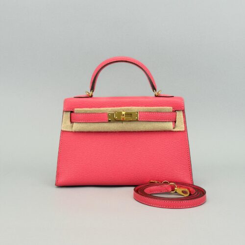 Hermes Mini Kelly 20 Sellier Chevre Rose Lipstick Gold Hardware X Stamp
