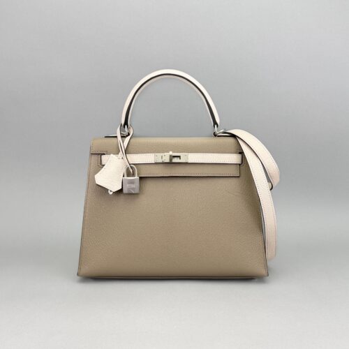 Hermes Kelly 25 Chevre HSS Gris Asphalt/Nata Brushed Palladium Preowned B 2024