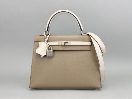 Hermes Kelly 25 Chevre HSS Gris Asphalt/Nata Brushed Palladium Preowned B 2024