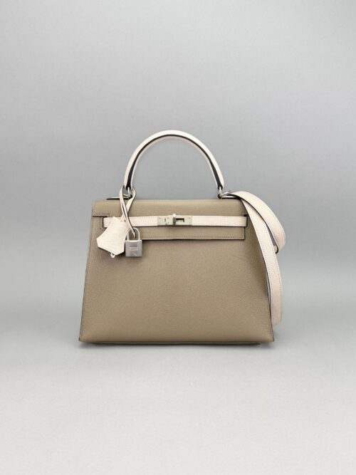 Hermes Kelly 25 Chevre HSS Gris Asphalt/Nata Brushed Palladium Preowned B 2024