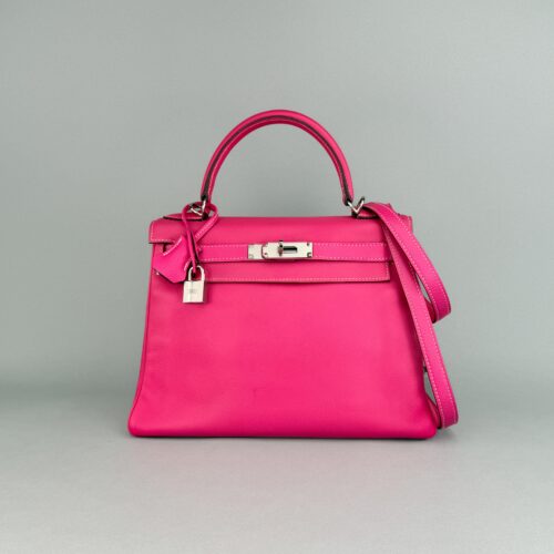 Hermes Kelly 28 Retourne Togo Rose Tyrien Palladium Hardware Preowned Square O