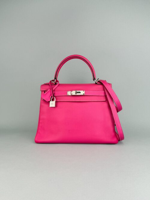 Hermes Kelly 28 Retourne Togo Rose Tyrien Palladium Hardware Preowned Square O