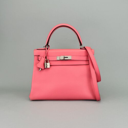 Hermes Kelly 28 Retourne Evercolor Rose D'ete Palladium Hardware Preowned T Stmp