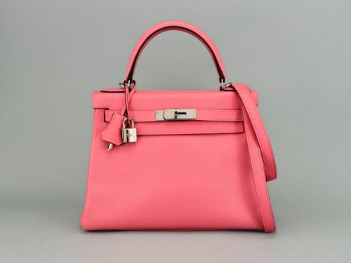 Hermes Kelly 28 Retourne Evercolor Rose D'ete Palladium Hardware Preowned T Stmp