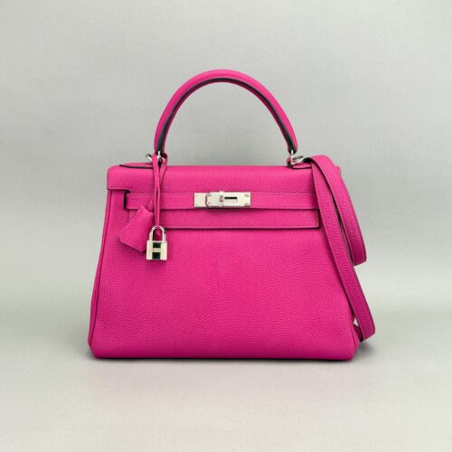 Hermes Kelly 28 Retourne Togo Magnolia Palladium Hardware Preowned C Stamp