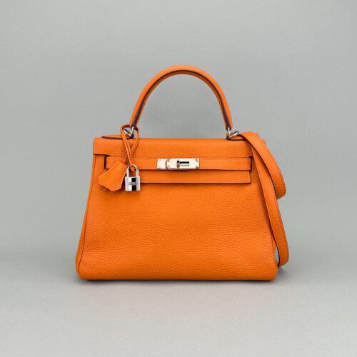 Hermes Kelly 28 Retourne Togo Orange Palladium Hardware Preowned T Stamp