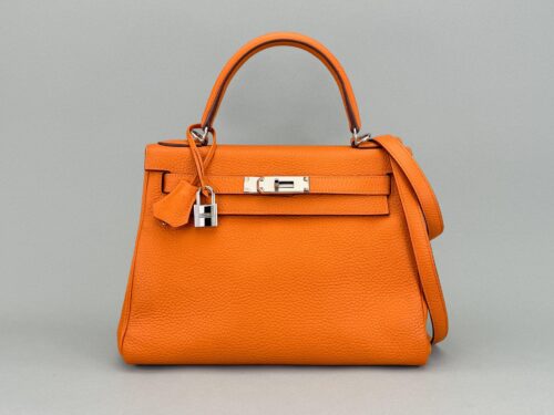 Hermes Kelly 28 Retourne Togo Orange Palladium Hardware Preowned T Stamp