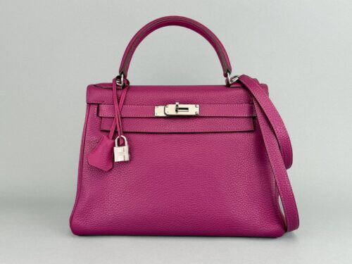Hermes Kelly 28 Retourne Togo Rose Purple Palladium Hardware Preowned Square O