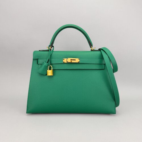 Hermes Kelly 32 Sellier Epsom Cactus Gold Hardware Preowned C Stamp