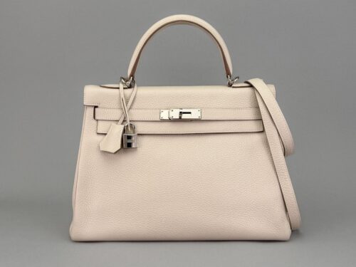 Hermes Kelly 32 Retourne Togo Craie Palladium Hardware Preowned A Stamp