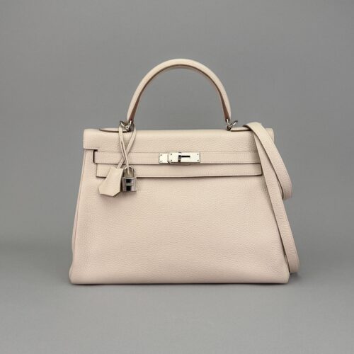Hermes Kelly 32 Retourne Togo Craie Palladium Hardware Preowned A Stamp