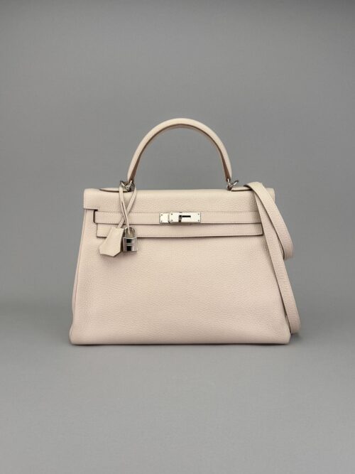 Hermes Kelly 32 Retourne Togo Craie Palladium Hardware Preowned A Stamp