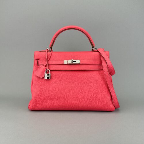 Hermes Kelly 32 Retourne Togo Rose Azalee Palladium Hardware Preowned Square Q